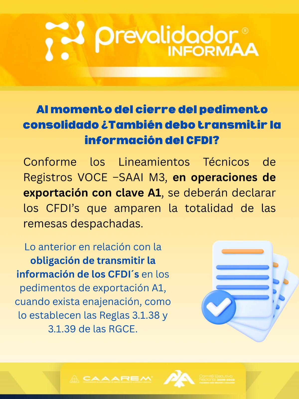 Transmisión del CFDI en pedimentos consolidados de exportación A1