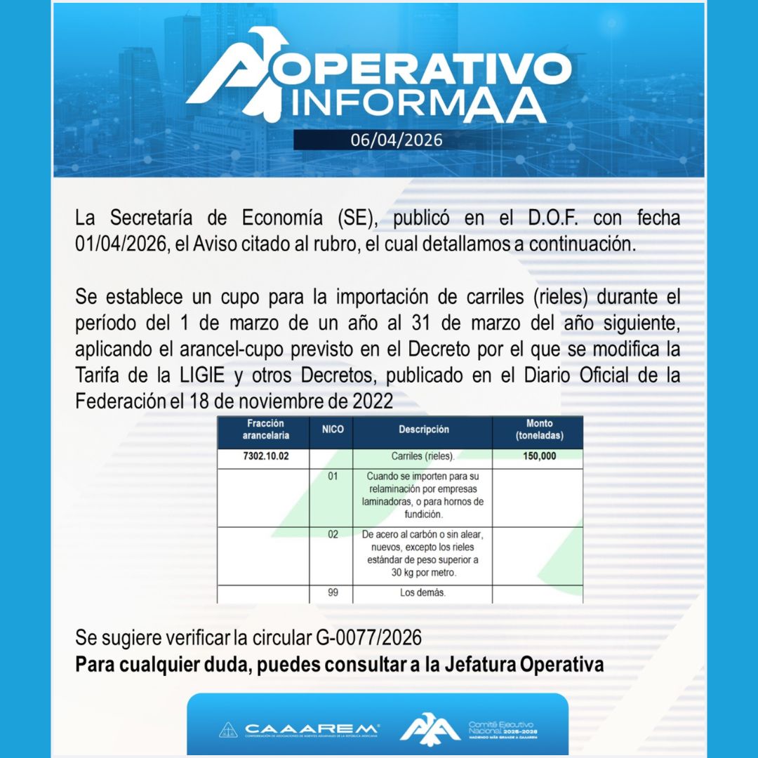 México regula la importación de rieles con nuevo cupo arancelario