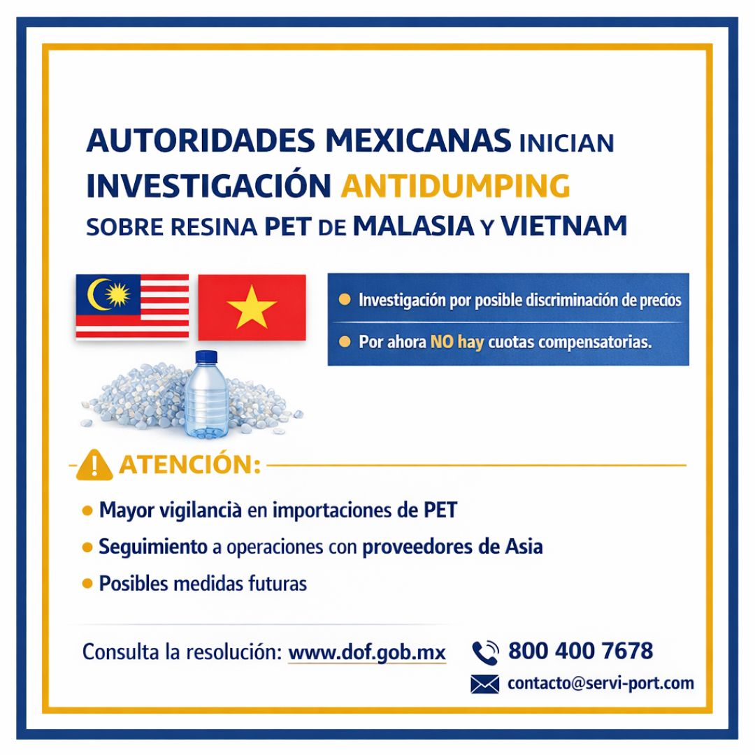 Autoridades mexicanas inician investigación antidumping sobre resina PET de Malasia y Vietnam